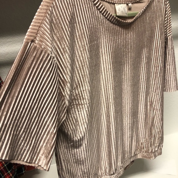 Velvet shirt sleeve pale blush top - Picture 1 of 3